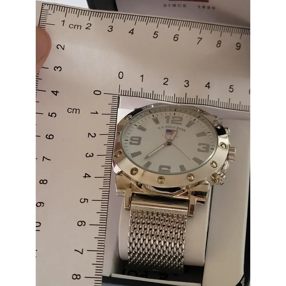 U.S. Polo Assn. Mens Watch 40mm White Dial Silver Case Mesh Bracelet Analog